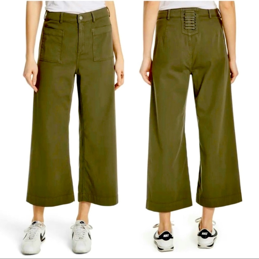 A.L.C. Olive Green Cropped Wide-Leg Pants